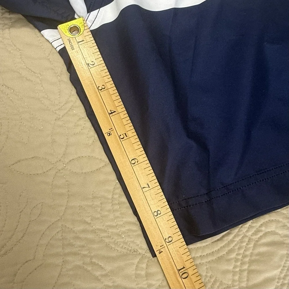 Lands'‎ End Men's Swim Trunks L (36-38) Navy Blue White Striped pockets Lined